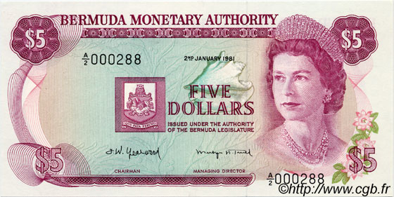 5 Dollars BERMUDAS  1981 P.29b FDC
