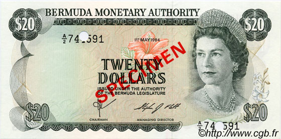 20 Dollars Spécimen BERMUDAS  1978 P.31s ST