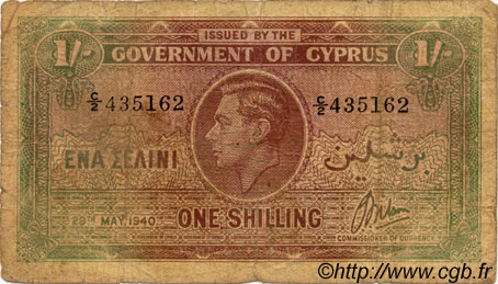 1 Shilling CYPRUS  1940 P.20 G