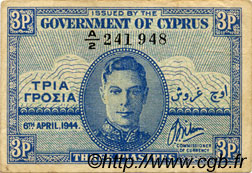 3 Piastres CYPRUS  1944 P.28a VF