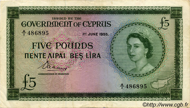 5 Pounds CYPRUS  1955 P.36a VF