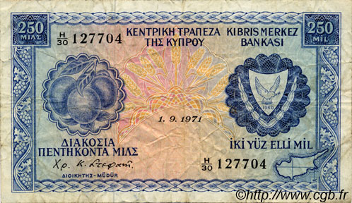 250 Mils CYPRUS  1971 P.41a F-