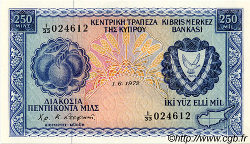 250 Mils CYPRUS  1972 P.41b UNC