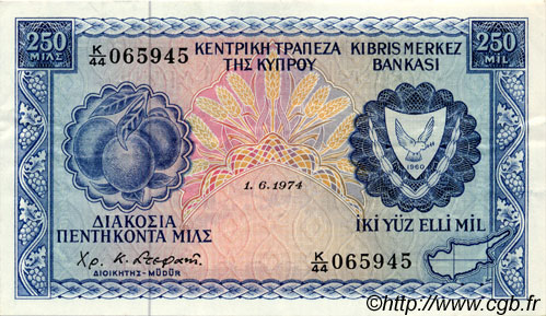 250 Mils CYPRUS  1974 P.41b VF+