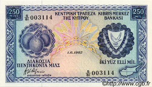 250 Mils CYPRUS  1982 P.41c AU+