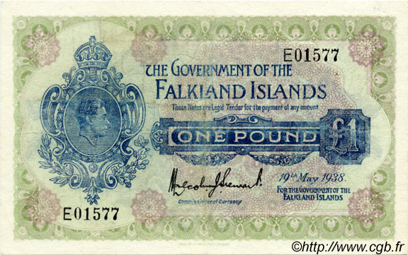 1 Pound FALKLAND  1938 P.05 F+