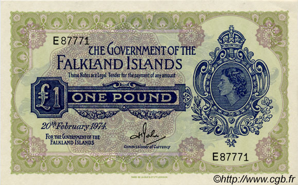 1 Pound FALKLAND ISLANDS  1974 P.08b UNC-
