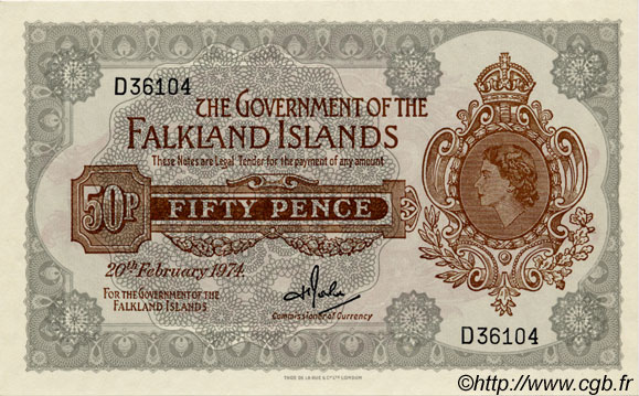 50 Pence ISOLE FALKLAND  1974 P.10b FDC