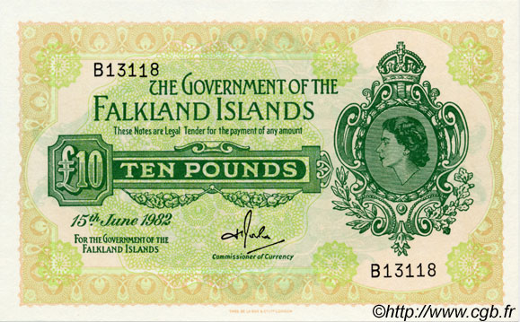 10 Pounds FALKLAND  1982 P.11c UNC