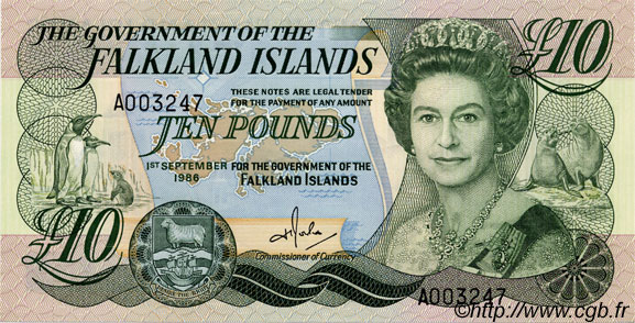 10 Pounds FALKLAND ISLANDS  1986 P.14a UNC