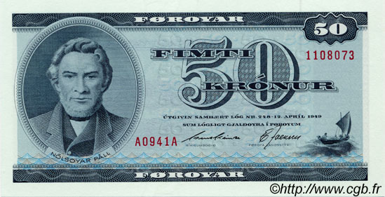 50 Kronur ISOLE FAROER  1994 P.20c FDC