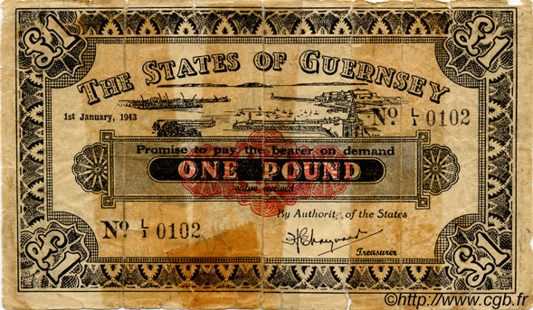 1 Pound GUERNSEY  1943 P.33 MC