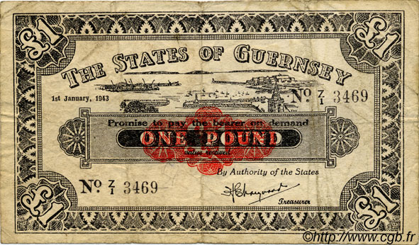1 Pound GUERNSEY  1943 P.33 F
