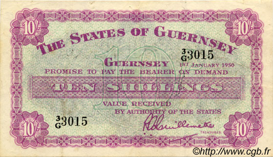 10 Shillings GUERNSEY  1950 P.42a MBC