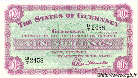 10 Shillings GUERNSEY  1966 P.42c fST+