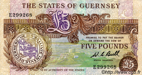 5 Pounds GUERNSEY  1980 P.49 VF+