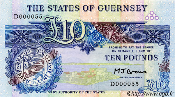 10 Pounds GUERNSEY  1991 P.54a SC+