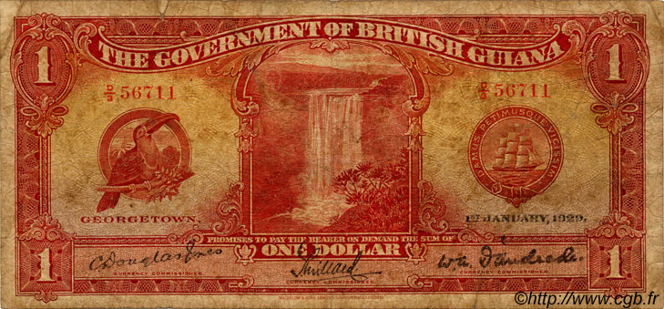 1 Dollar GUIANA  1929 P.06 VG