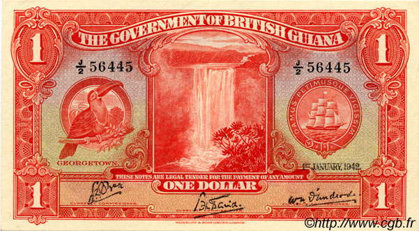 1 Dollar GUYANA  1942 P.12c VZ to fST