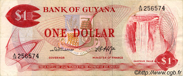 1 Dollar GUIANA  1966 P.21b VF