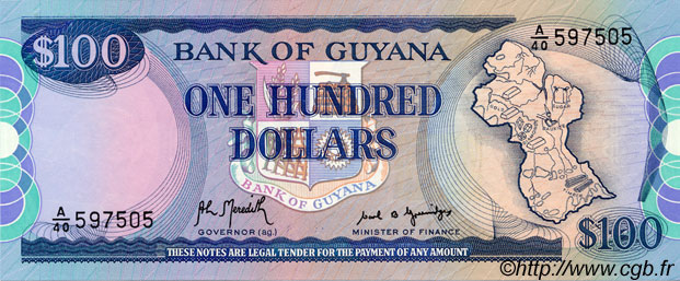 100 Dollars GUYANA  1989 P.28 UNC