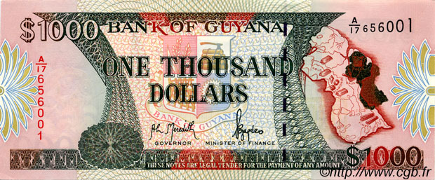 1000 Dollars GUYANA  1996 P.33 SC+