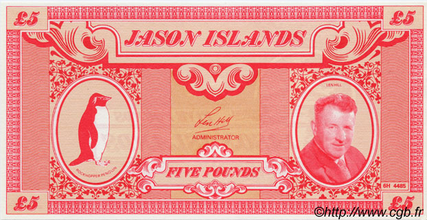 5 Pounds JASON S ISLANDS  1978  UNC