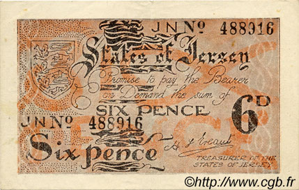 6 pence JERSEY  1941 P.01a q.SPL