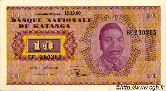 10 Francs KATANGA  1960 P.05a fST