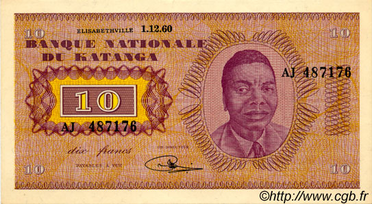 10 Francs KATANGA  1960 P.05a SC+
