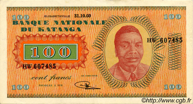 100 Francs KATANGA  1960 P.08a VZ