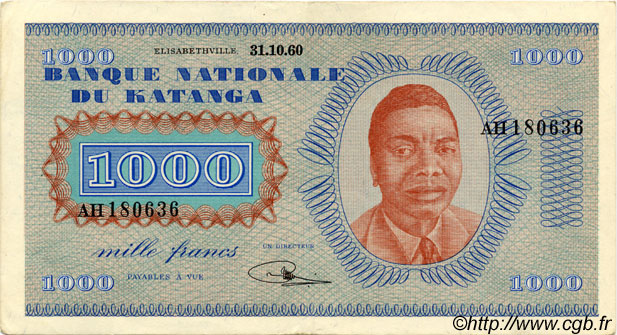 1000 Francs KATANGA  1960 P.10a TTB+