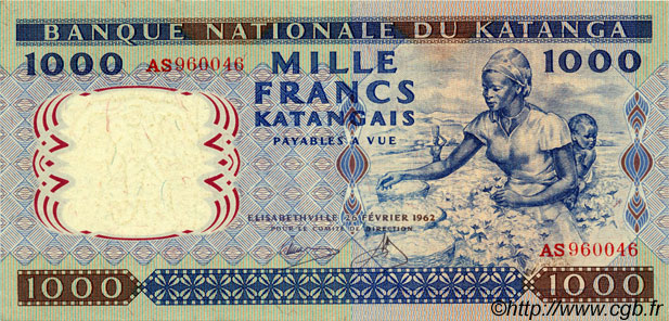 1000 Francs KATANGA  1962 P.14a AU