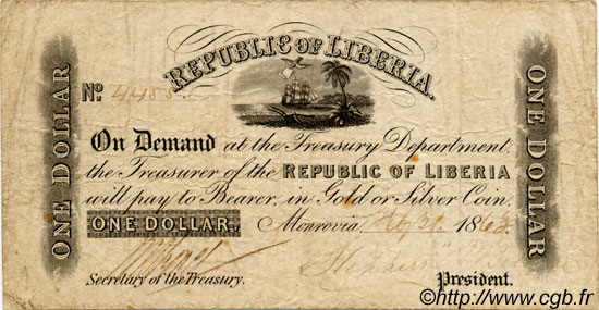 1 Dollar LIBERIA  1863 P.07b F+