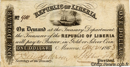 1 Dollar LIBERIA  1863 P.07c fSS