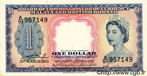 1 Dollar MALAYA e BRITISH BORNEO  1953 P.01a q.FDC