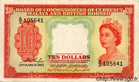 10 Dollars MALAYA und BRITISH BORNEO  1953 P.03a fVZ to VZ