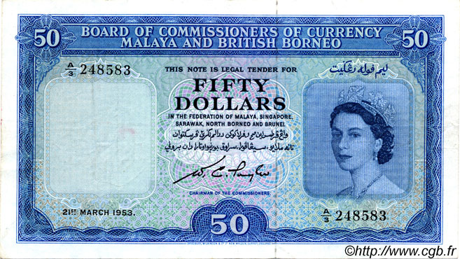 50 Dollars MALAYA and BRITISH BORNEO  1953 P.04a VF