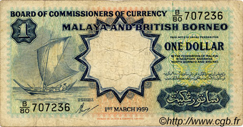 1 Dollar MALAYA e BRITISH BORNEO  1959 P.08a q.MB