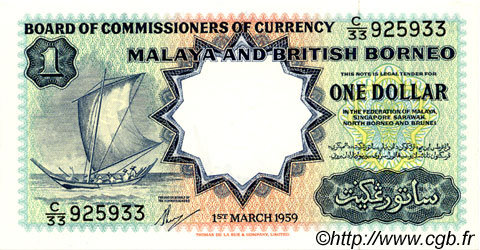 1 Dollar MALAYA y BRITISH BORNEO  1959 P.08a FDC