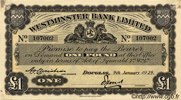 1 Pound ÎLE DE MAN  1929 P.23a EBC+