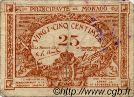 25 Centimes marron MONACO  1920 P.01a G