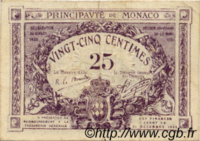 25 Centimes violet MONACO  1920 P.02a VF