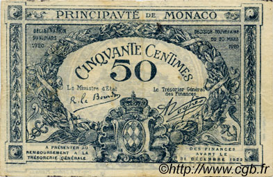 50 Centimes MONACO  1920 P.03a MBC