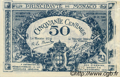 50 Centimes MONACO  1920 P.03a MBC+