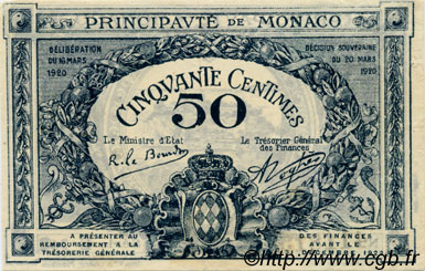 50 Centimes MONACO  1920 P.03a SPL