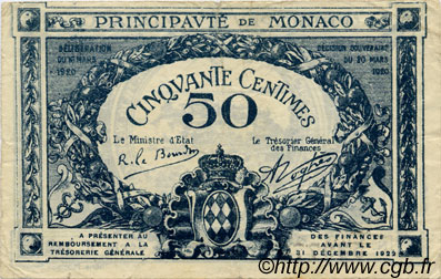 50 Centimes MONACO  1920 P.03a BB