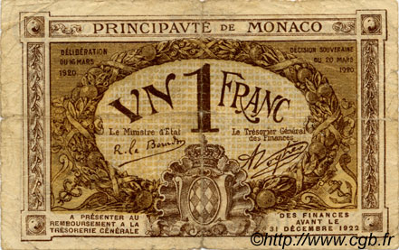 1 Franc MONACO  1920 P.04b SGE