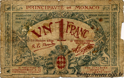 1 Franc MONACO  1920 P.05 q.B