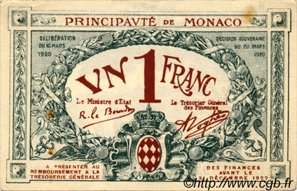 1 Franc MONACO  1920 P.05 XF